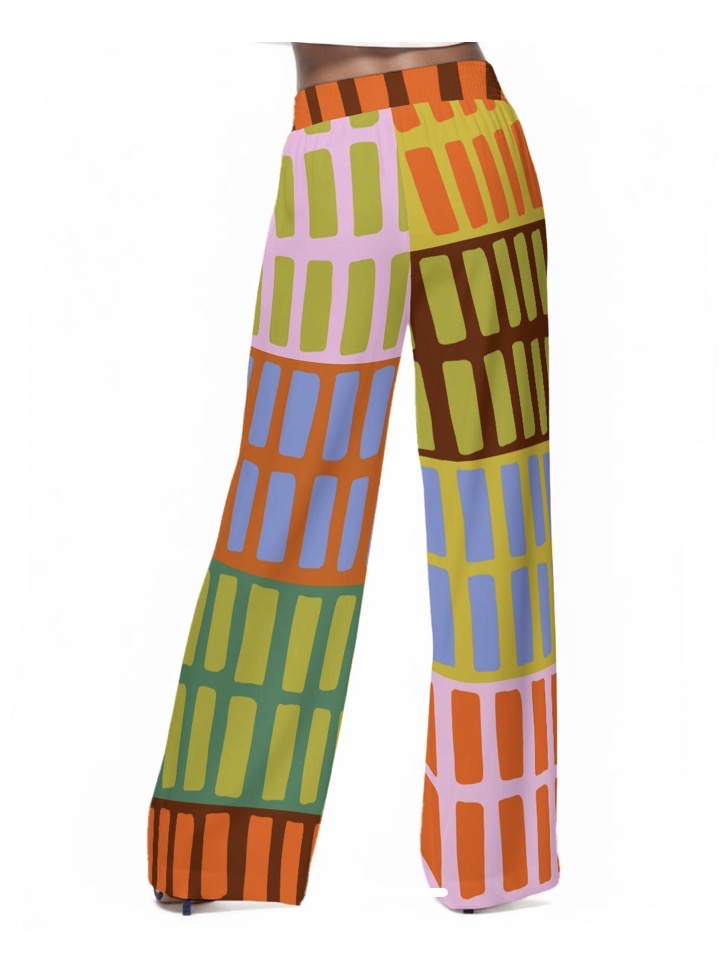 Brick House Wide Leg Pants | Pink Orange Teal Palazzo | Festival Pants | Comfy Elastic Waist with Pockets | Geometric Lounge Pants