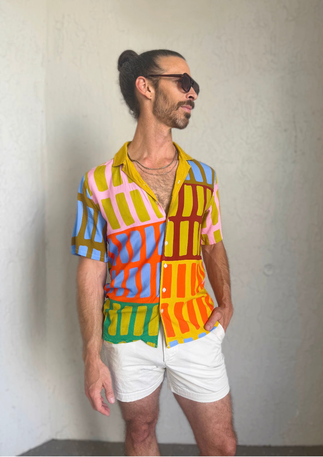 Brick House | Geometric Rayon Funky Button Down Shirt