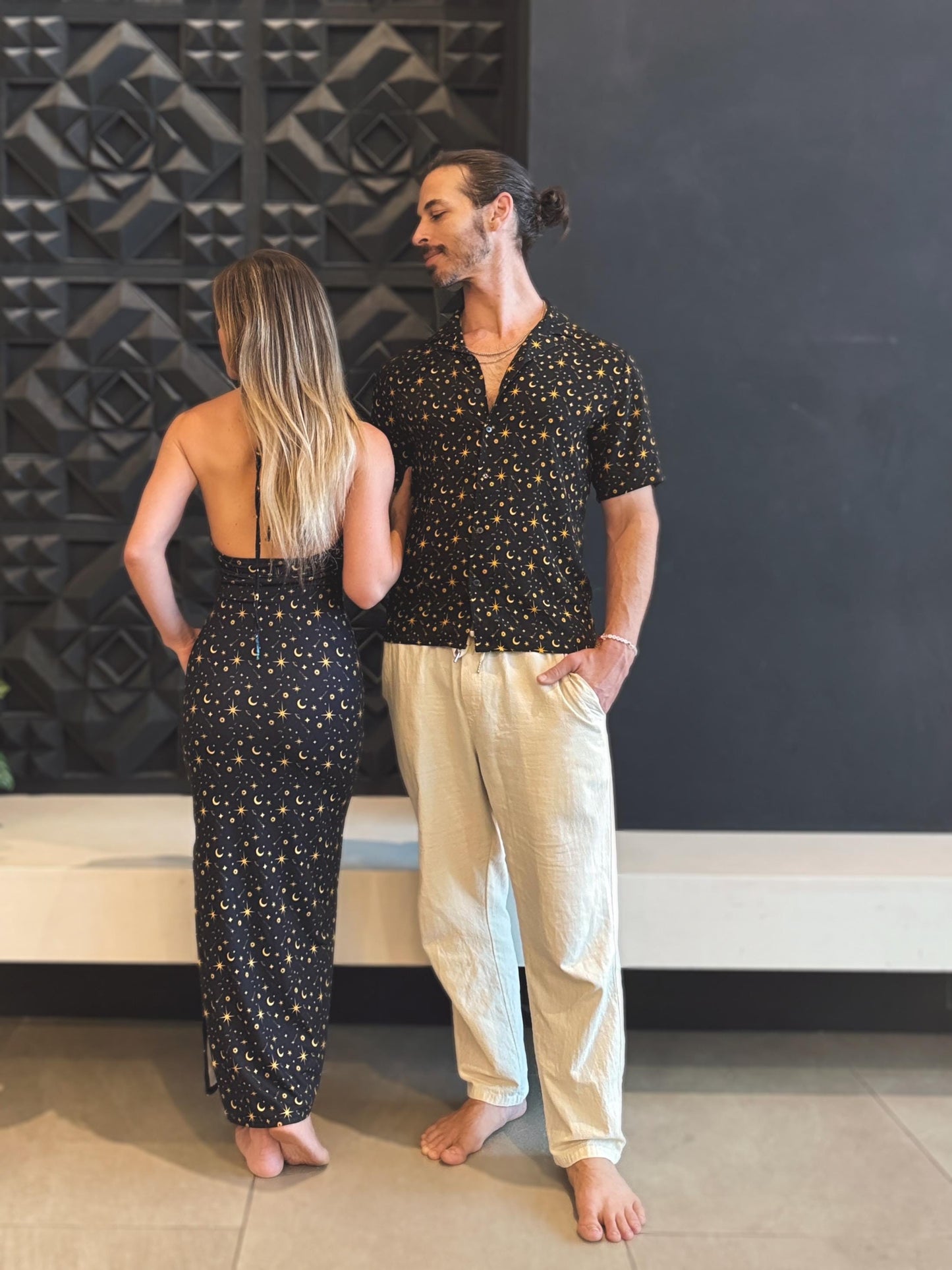 Celestial Maxi Dress: Halter Top, Drawstring, Stretchy Festival Wear