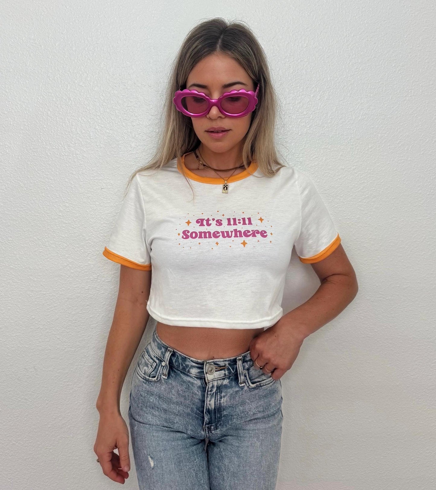 Retro Ringer Crop Top – It's 11:11 Somewhere Manifesting Tee