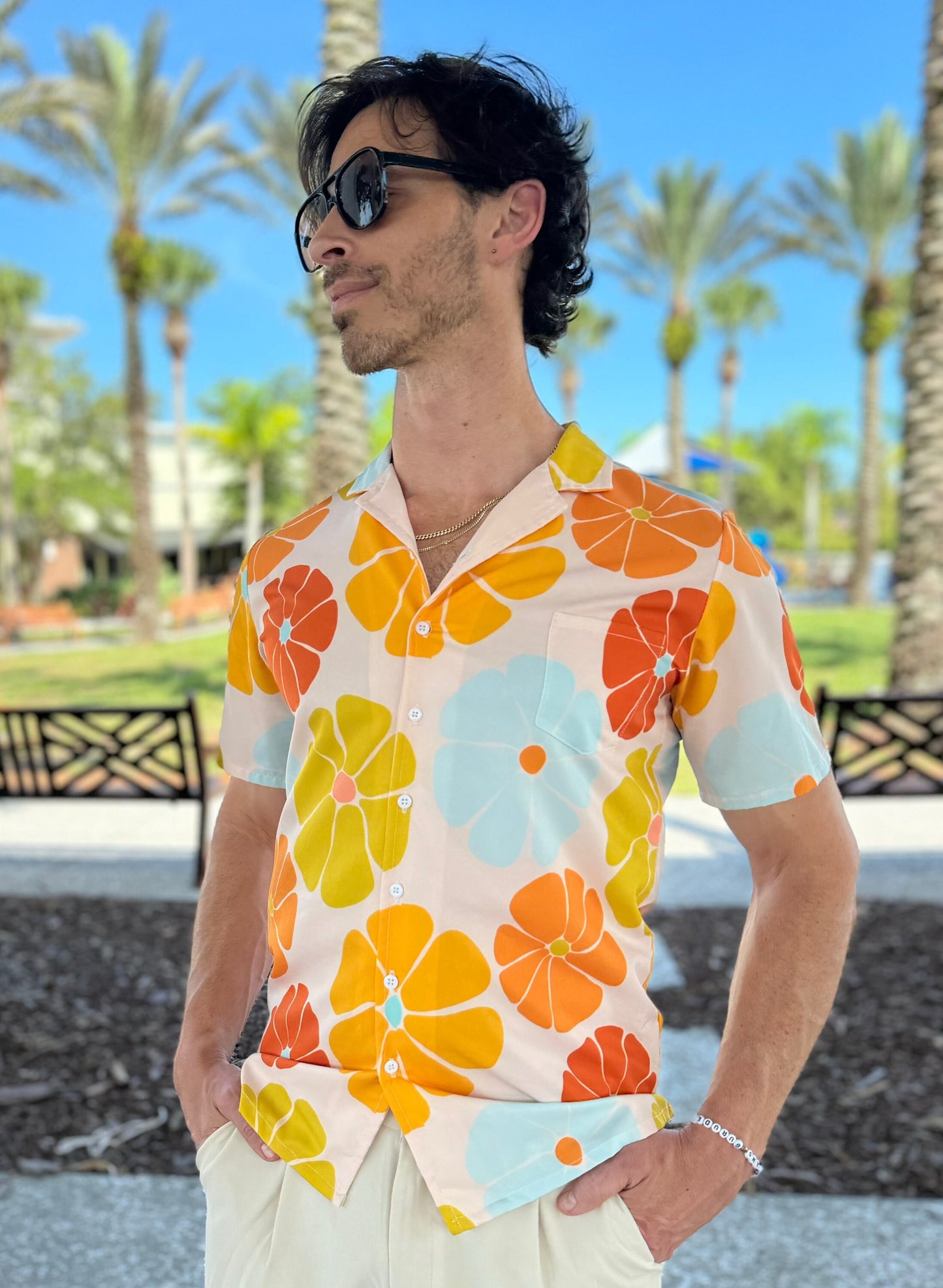 Sunrise print button down shirt