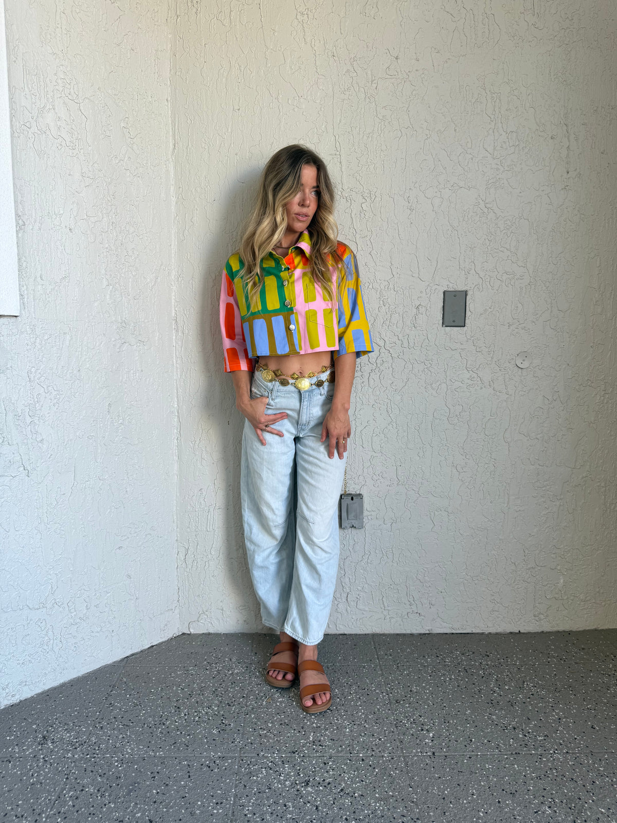 Brick House | geometric print cotton denim cropped jacket