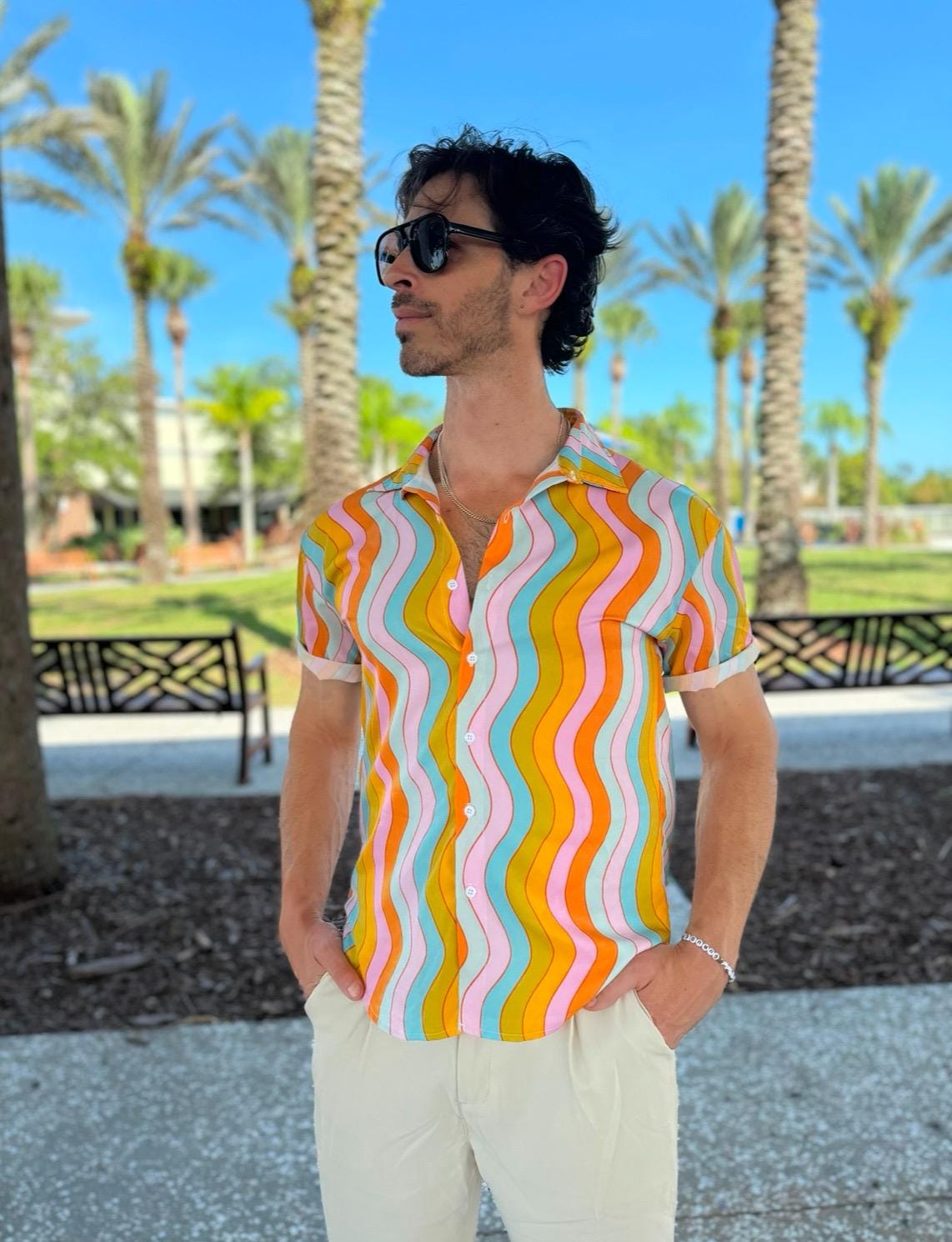 Wavy Rainbow Shirt: Retro Button-Down