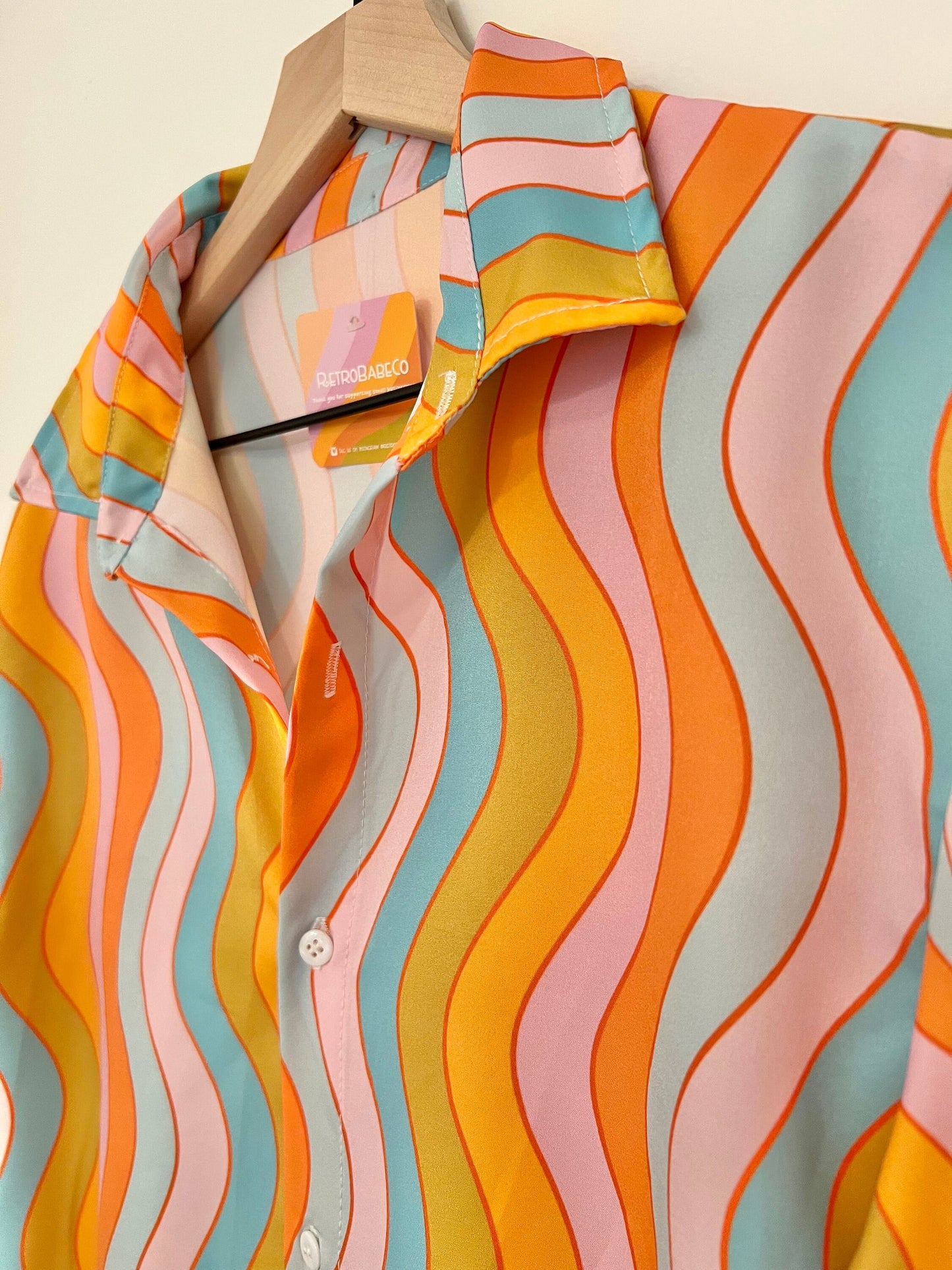 Wavy Rainbow Shirt: Retro Button-Down