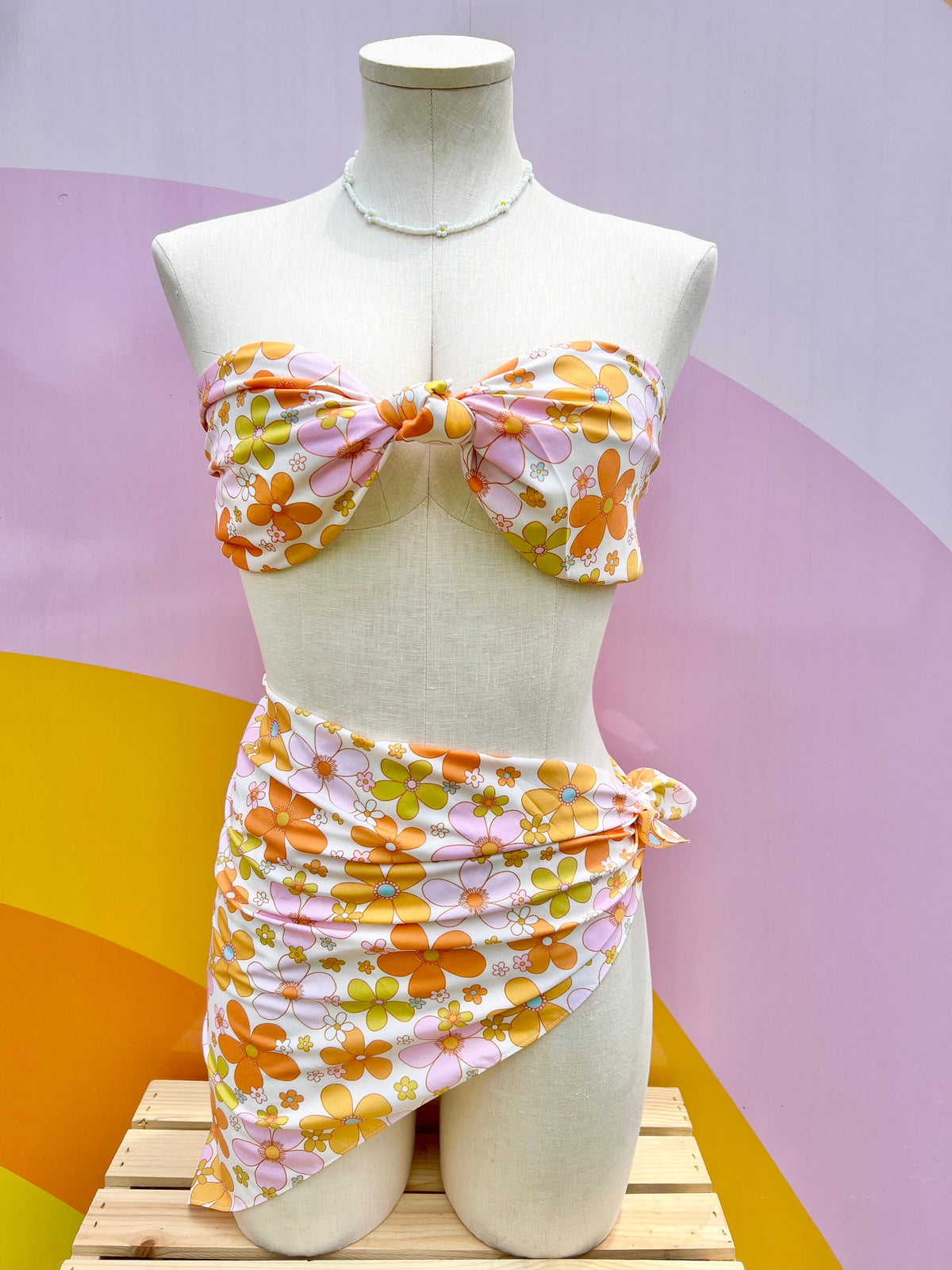 Lolita Floral Head Scarf | Retro Pink Orange Green Flower Scarf