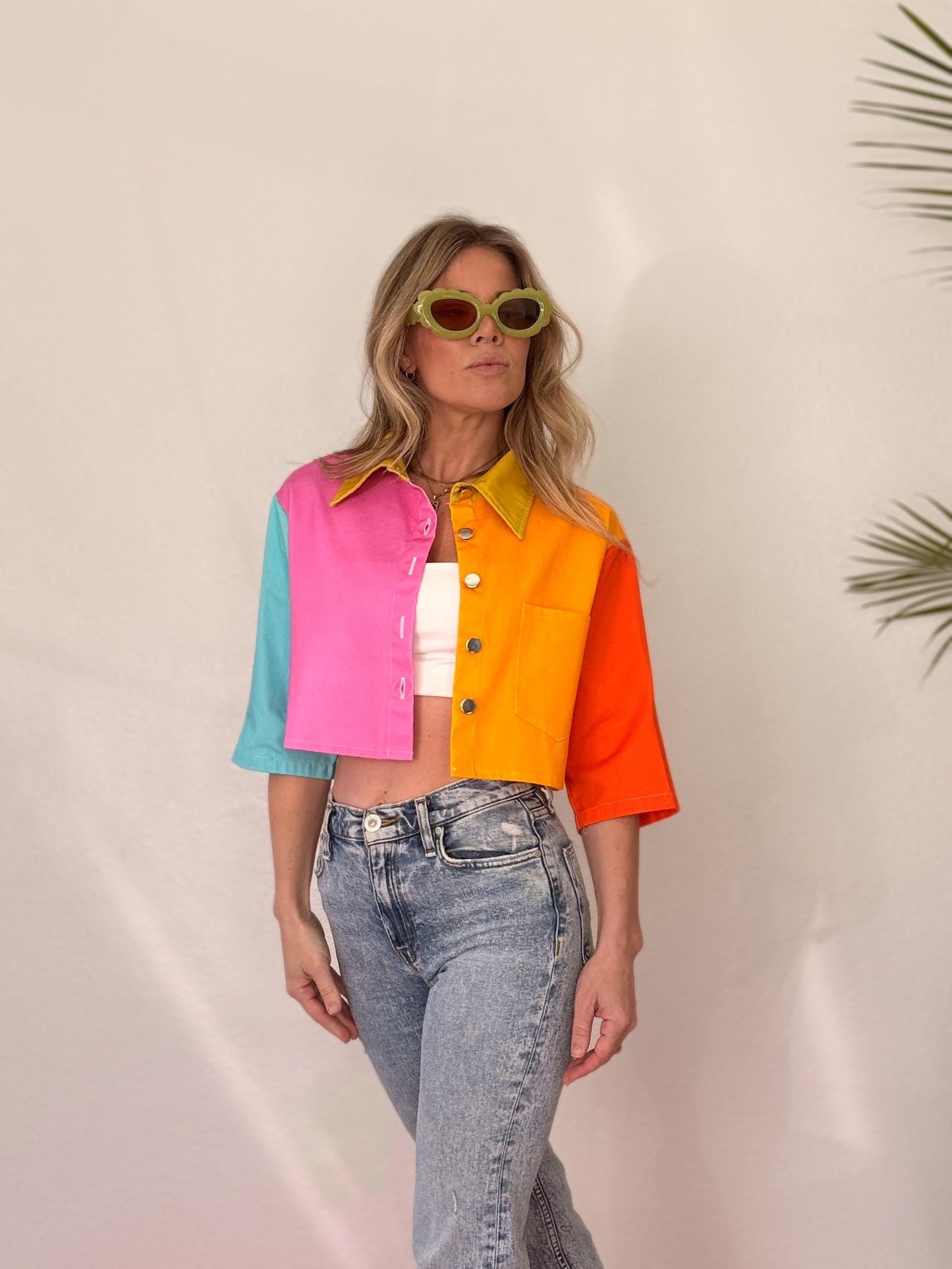 Color Block Cropped Denim Jacket: Lightweight Cotton Street Wear