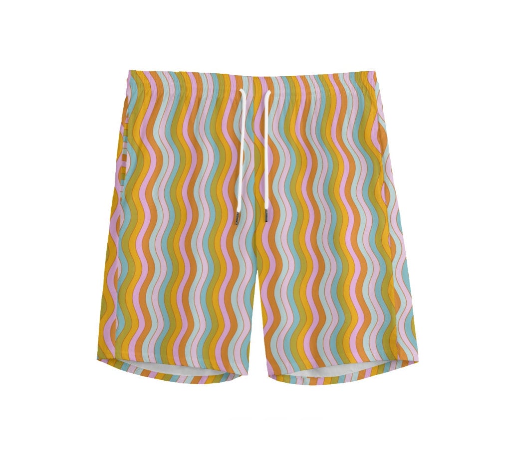 Wavy Rainbow Cotton Lounge Shorts: Colorful Rainbow Print