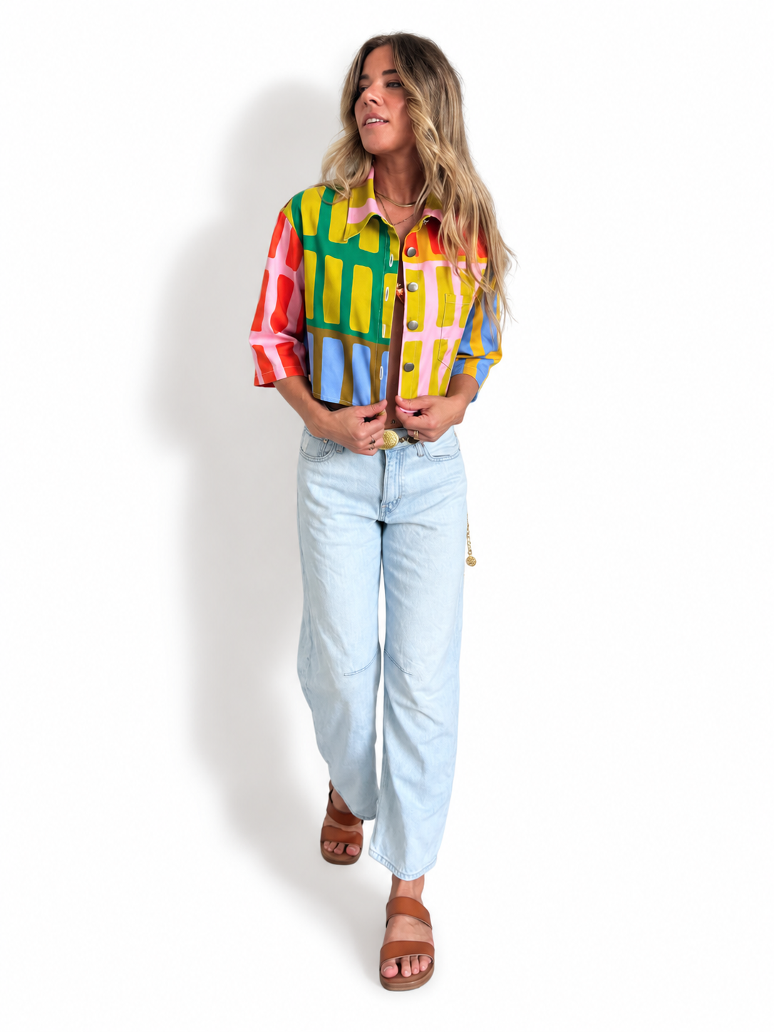 Brick House | geometric print cotton denim cropped jacket