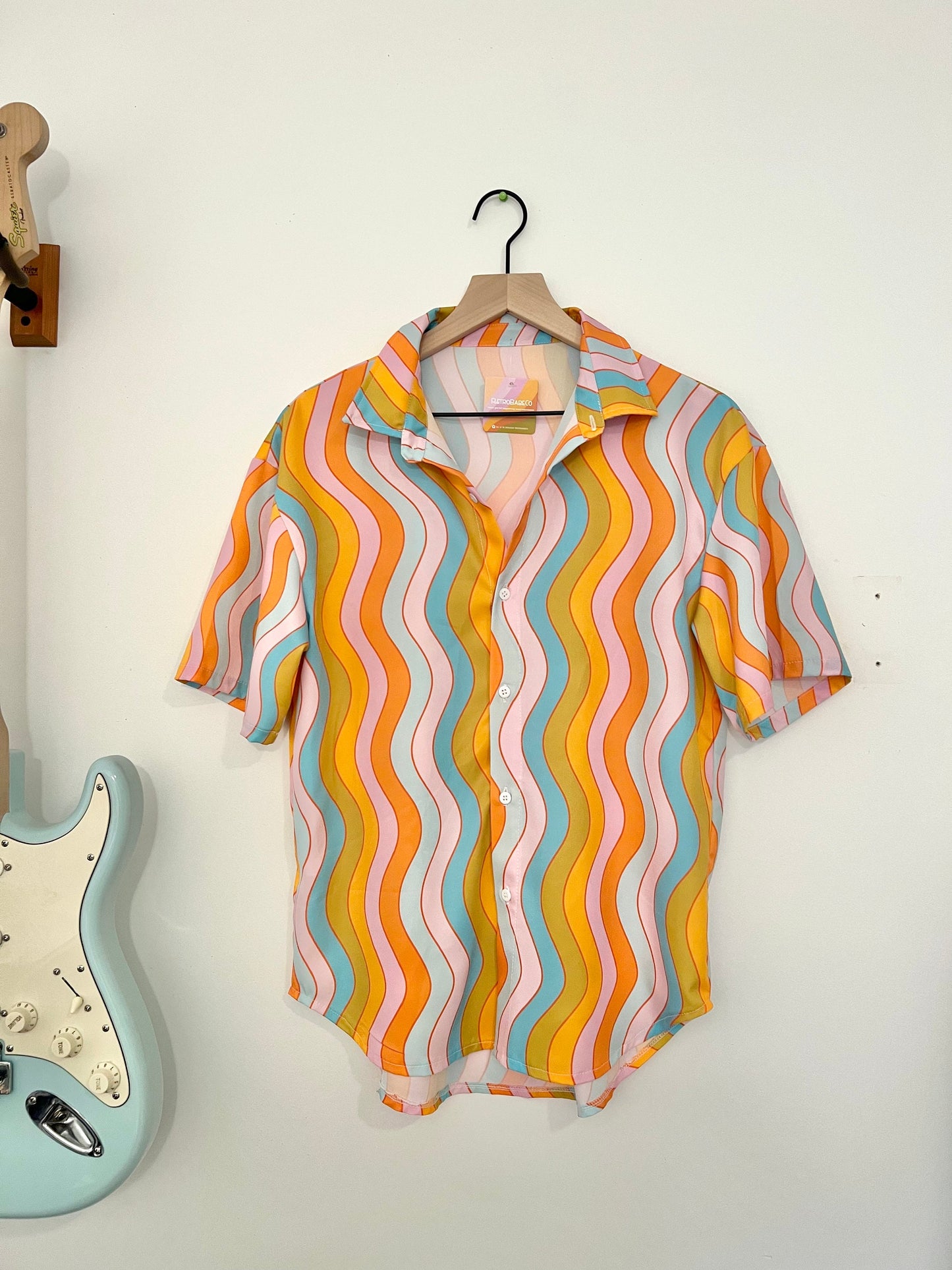 Wavy Rainbow Shirt: Retro Button-Down