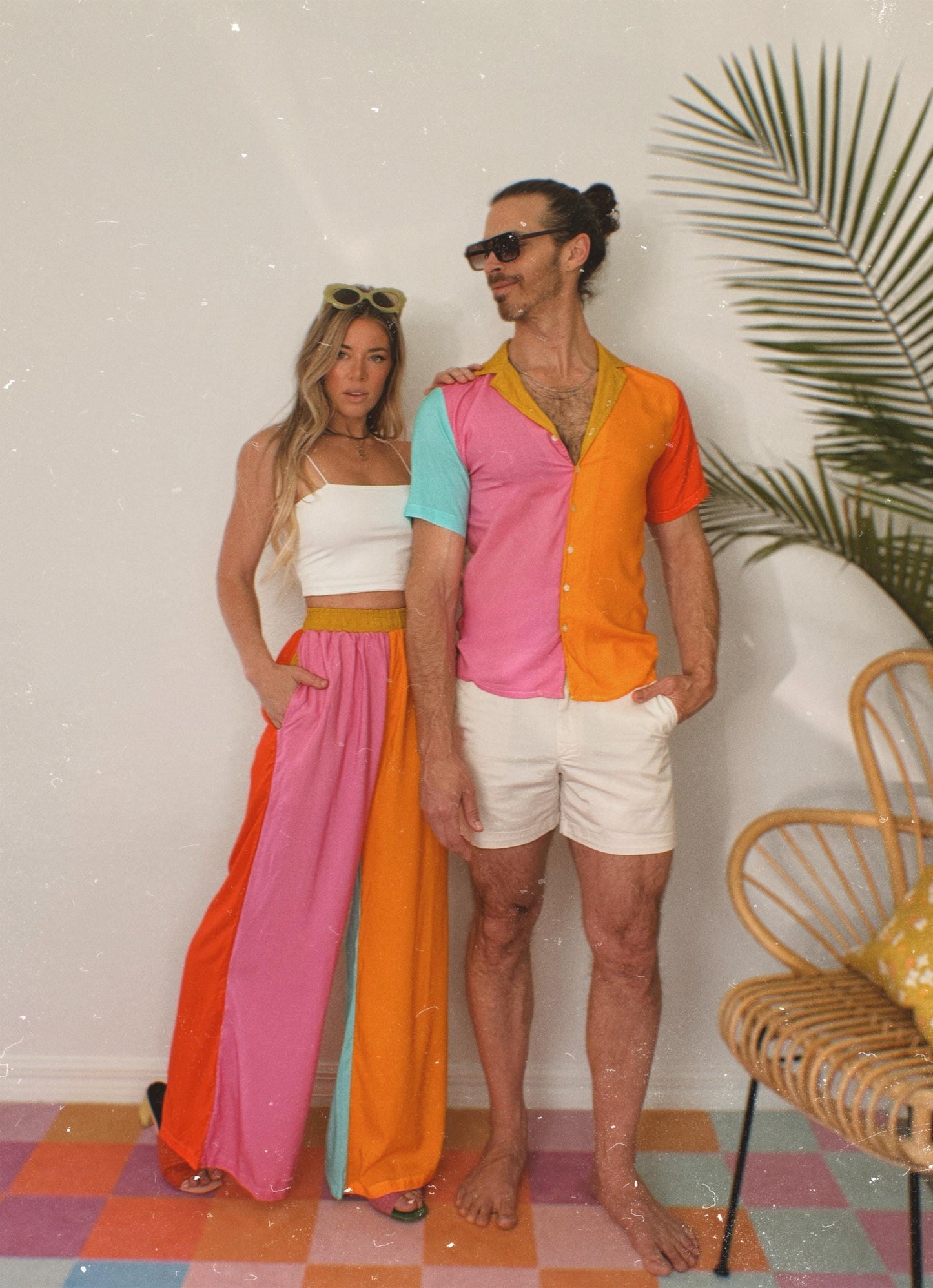 Colorblock Wide Leg Pants | Pink Orange Teal Palazzo Pants | Festival Pants | Comfy Elastic Waist Pants with Pockets | Retro Lounge Pants