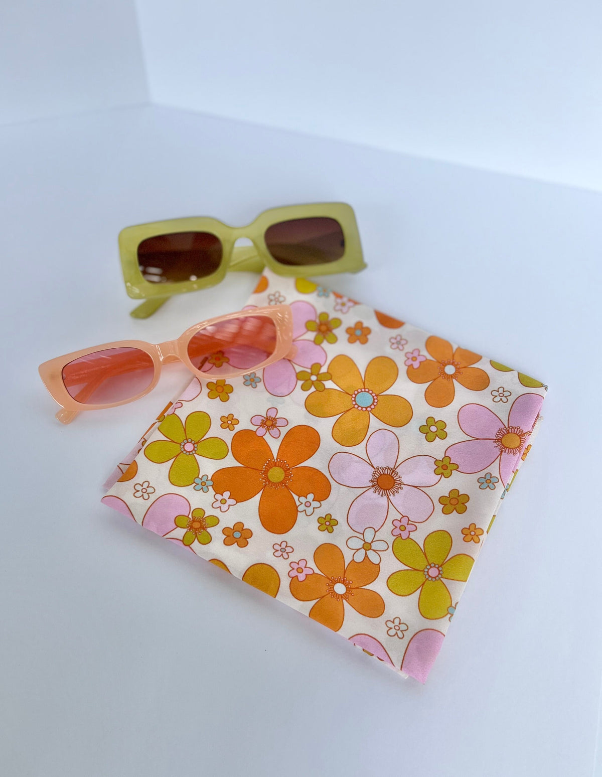 Lolita Floral Head Scarf | Retro Pink Orange Green Flower Scarf