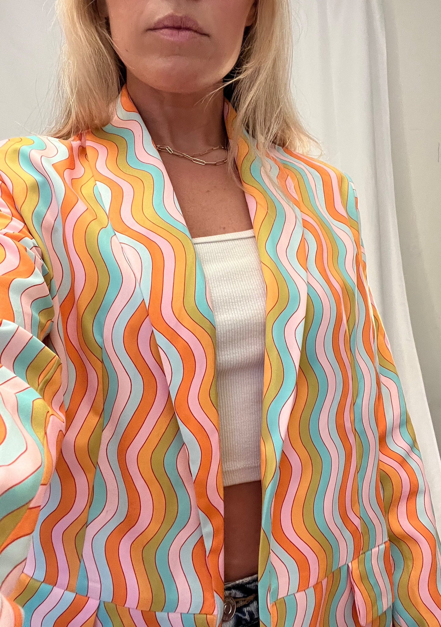 Wavy rainbow blazer; funky psychedelic colorful jacket with pockets; unisex dress jacket