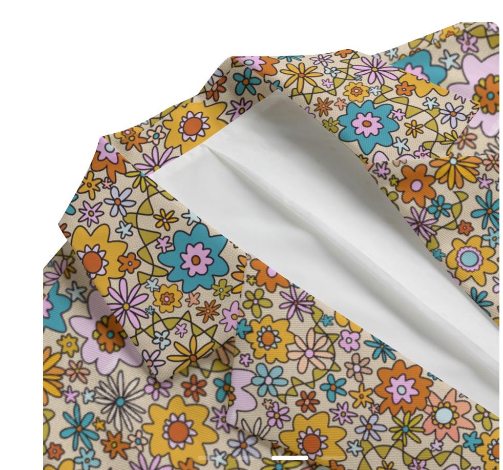 Flower Power Cotton Blazer: Mens Retro 70s Festival Jacket