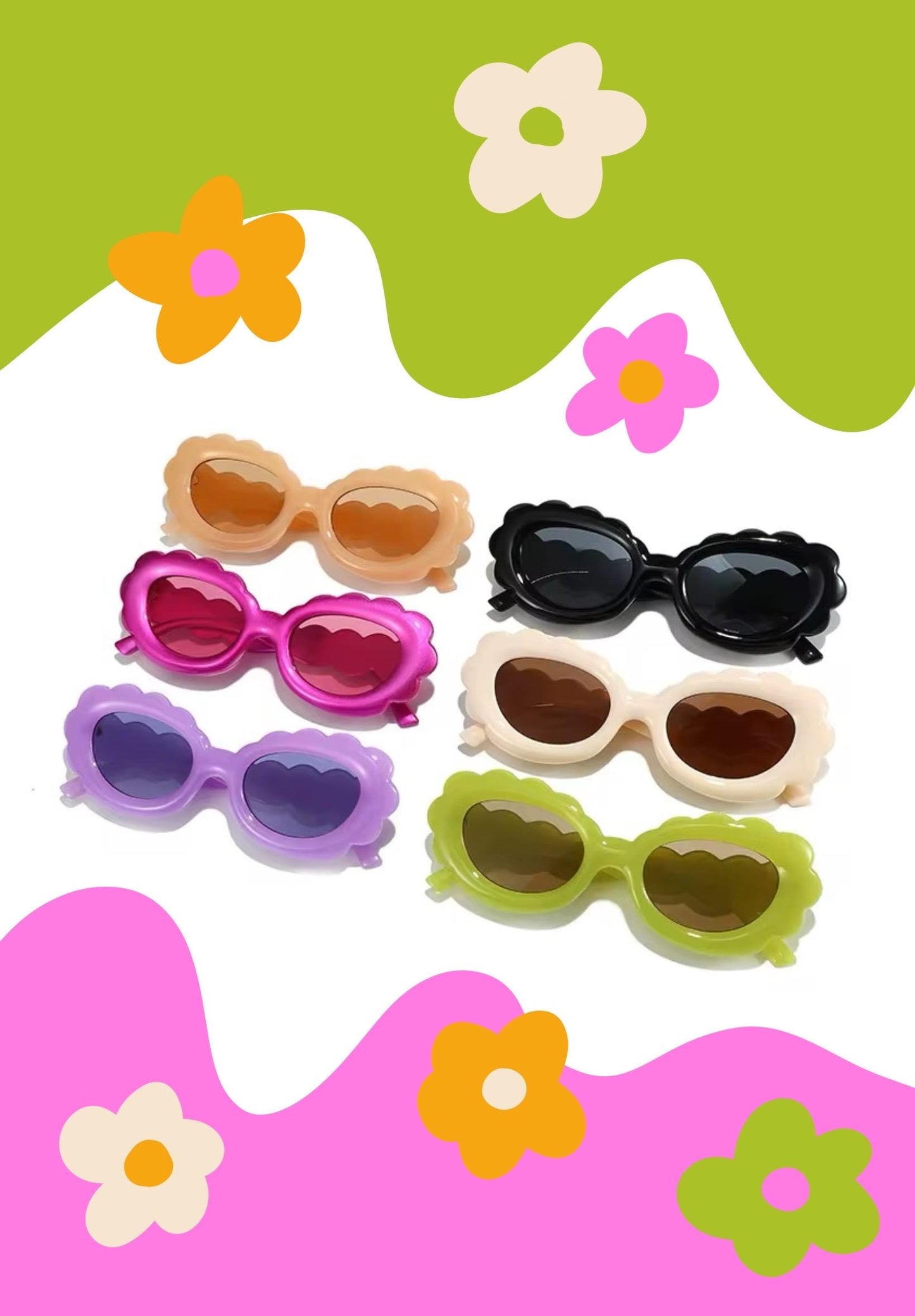 Retrobabe sunglasses; scalloped; y2k cloud statement glasses; colorful; festival fashion; groovy