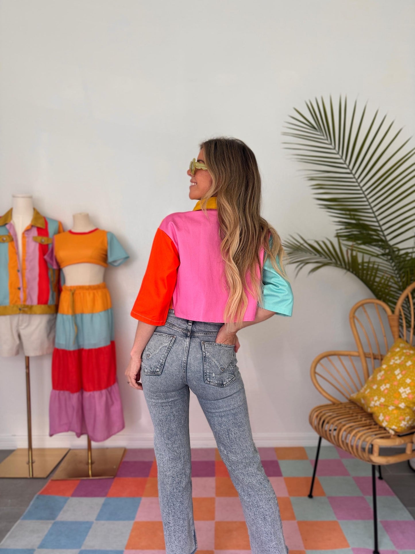 Color Block Cropped Denim Jacket: Lightweight Cotton Street Wear
