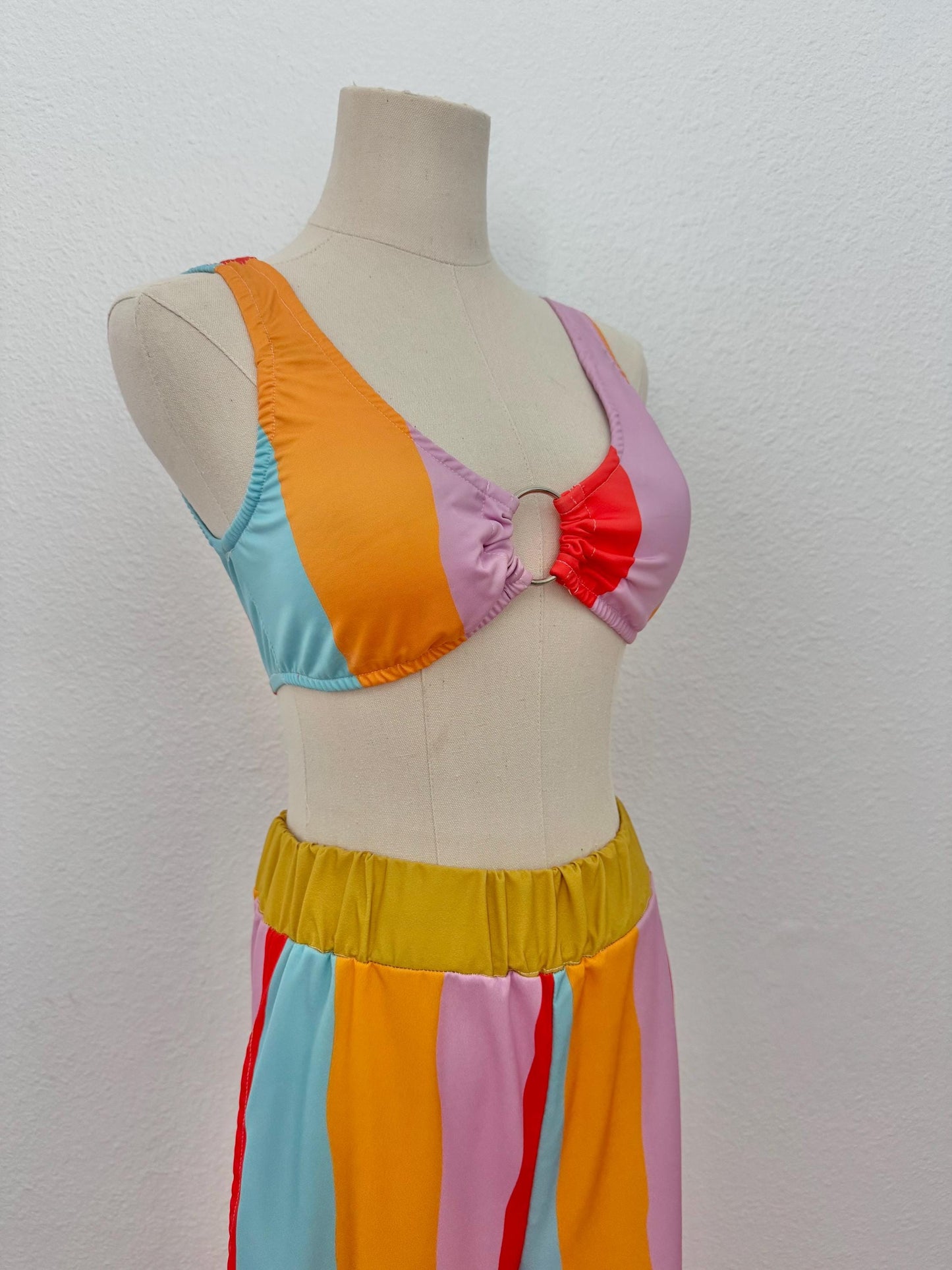Color Therapy | Retro Color Block Ring Bralette Top | Handmade Festival Crop Top | Bold Statement Swimwear Top | Dopamine Dressing Fashion | Retro Babe Bout