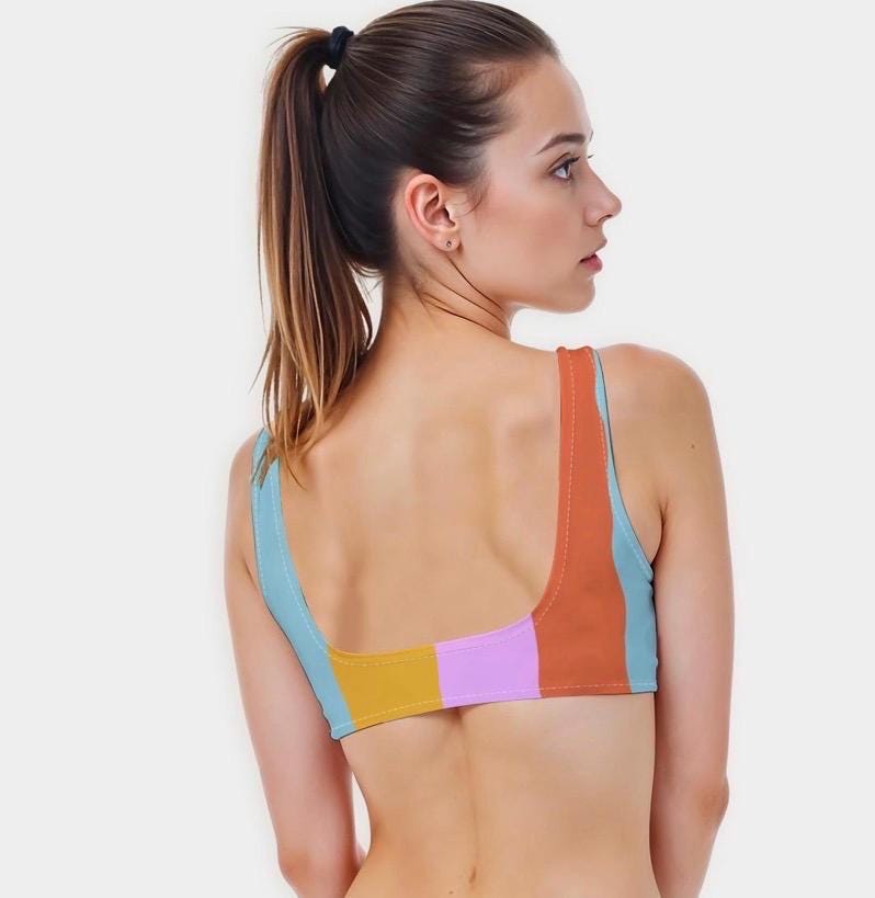 Color Therapy | Retro Color Block Ring Bralette Top | Handmade Festival Crop Top | Bold Statement Swimwear Top | Dopamine Dressing Fashion | Retro Babe Bout