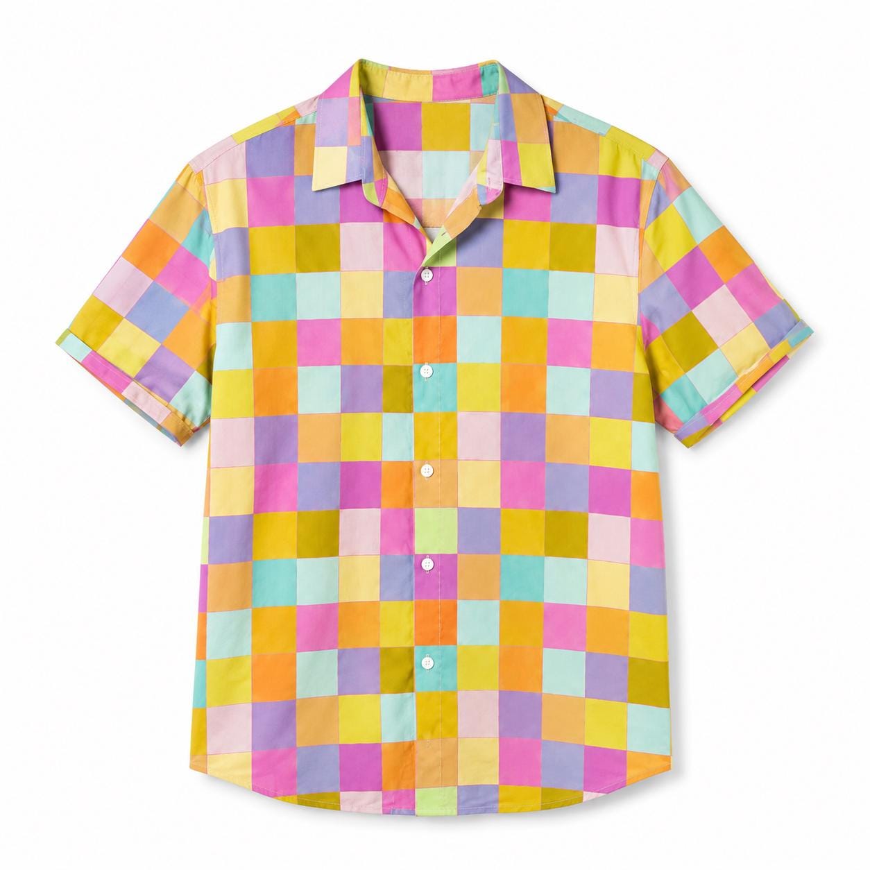 Disco Shirt: Checkered Rainbow Button-Down