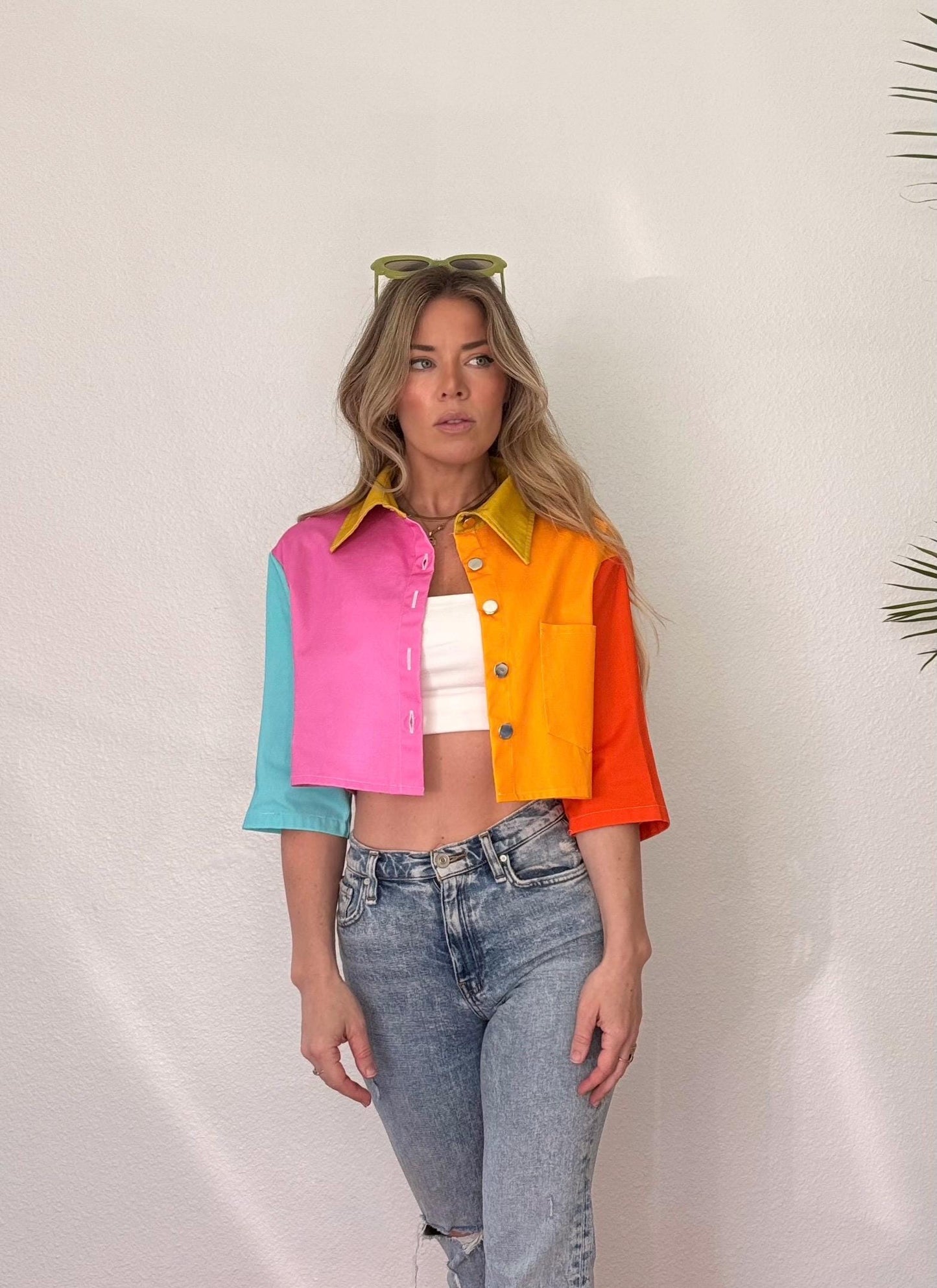 Color Block Cropped Denim Jacket: Lightweight Cotton Street Wear