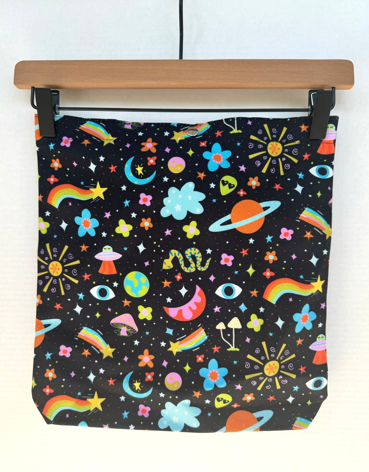 Cosmic Canvas Tote Bag: Retro Psychedelic Space Design