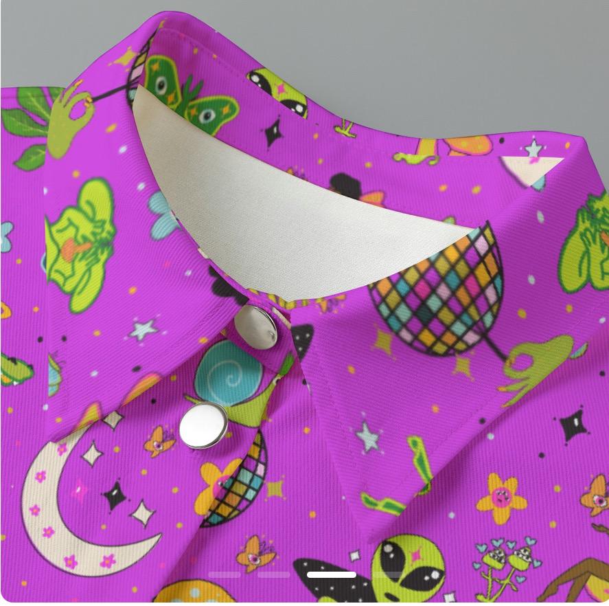 Hulaween Cropped Denim Jacket: Trippy Mushroom Music Fest - Cotton Blend