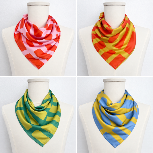 Brick House Scarf | Silky Vintage Inspired Hair Scarf | Bold Handmade Neck Tie | Dopamine Dressing Accessory | 4 Color Combos