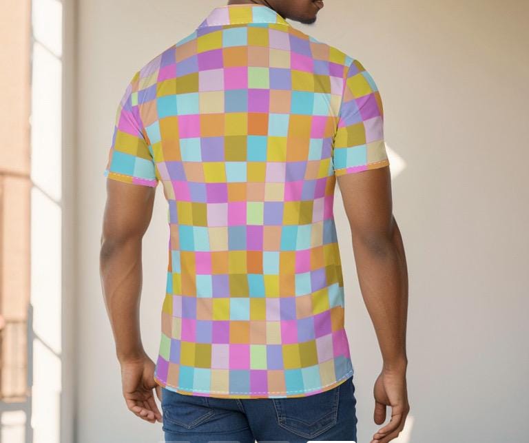 Disco Shirt: Checkered Rainbow Button-Down