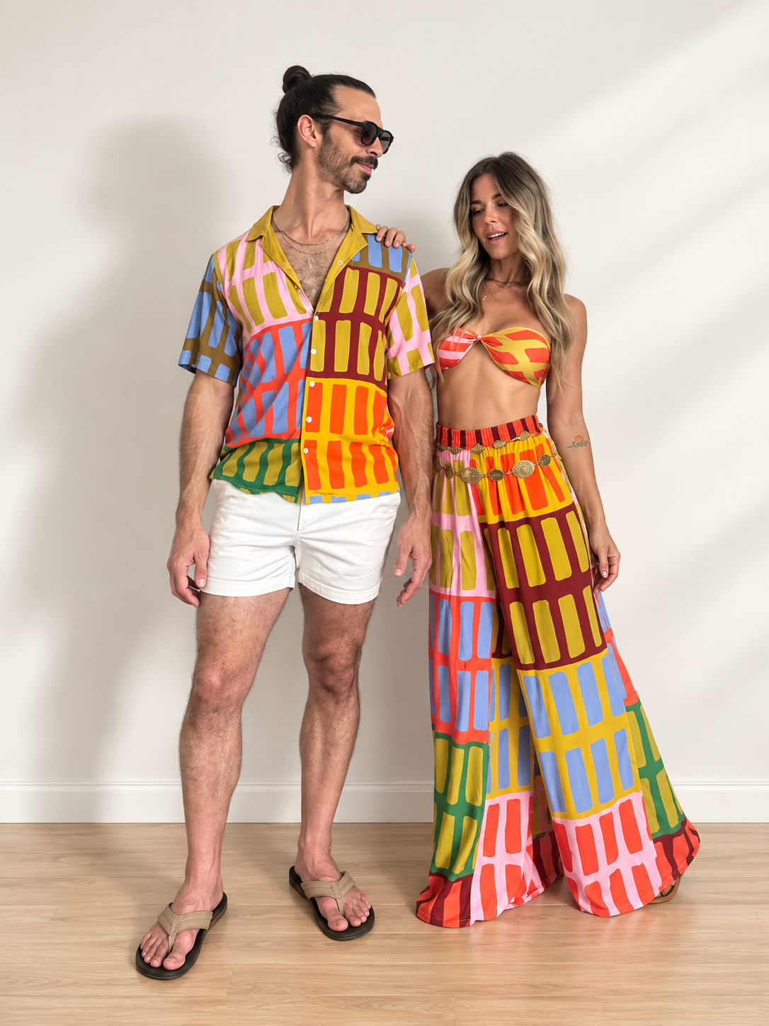 Brick House | Geometric Rayon Funky Button Down Shirt