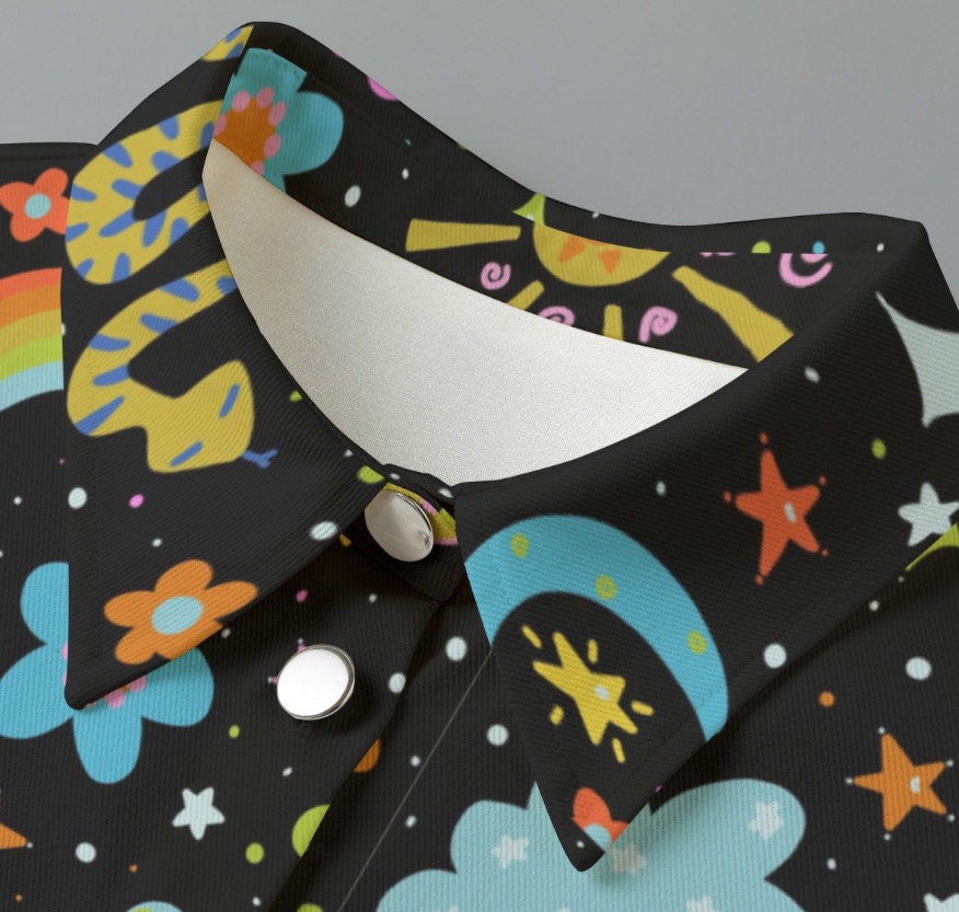 Cosmic space babe Cropped Denim Jacket: Psychedelic Festival Fashion