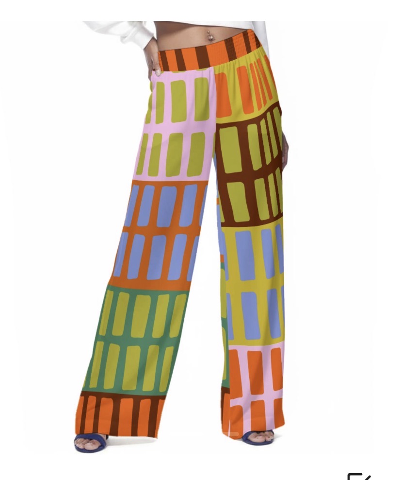 Brick House Wide Leg Pants | Pink Orange Teal Palazzo | Festival Pants | Comfy Elastic Waist with Pockets | Geometric Lounge Pants