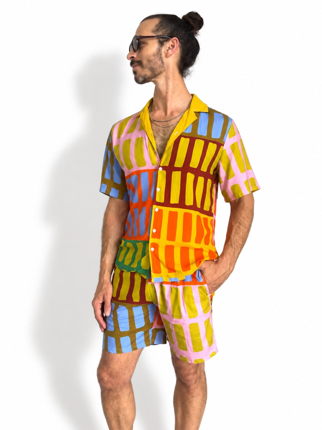 Brick House | Geometric Rayon Funky Button Down Shirt