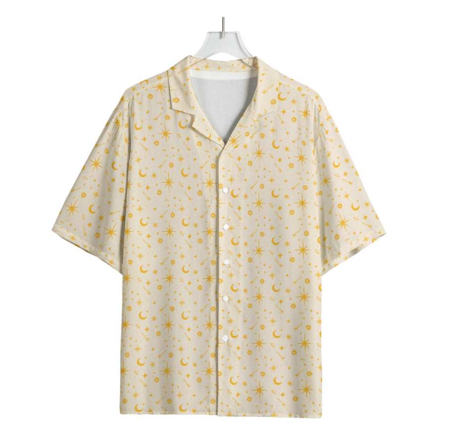 Celestial Cotton Button Down Shirt: Sun, Moon, Stars - Black