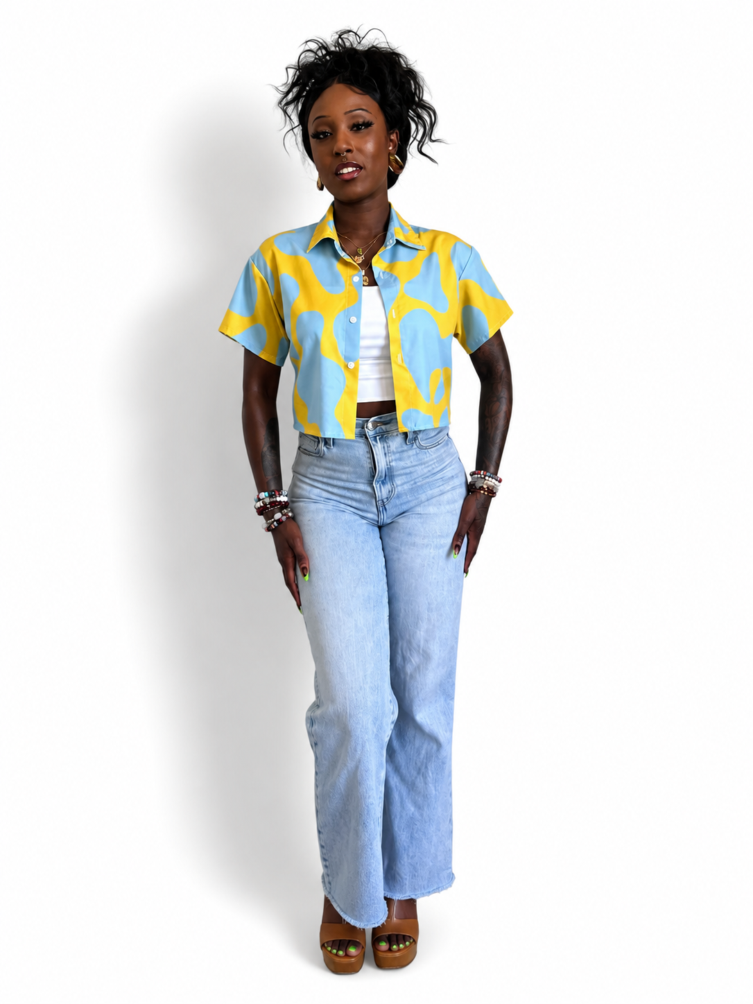 Lava Lamp Cropped Button Down Top