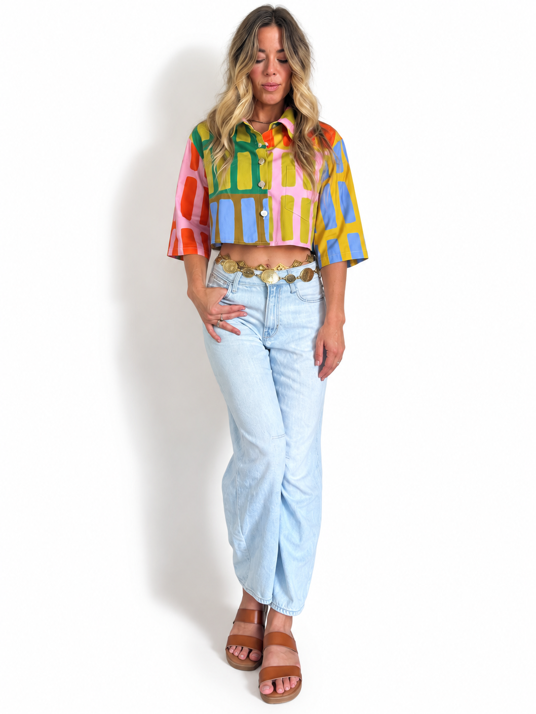 Brick House | geometric print cotton denim cropped jacket