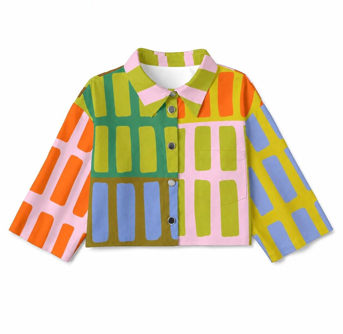 Brick House | geometric print cotton denim cropped jacket