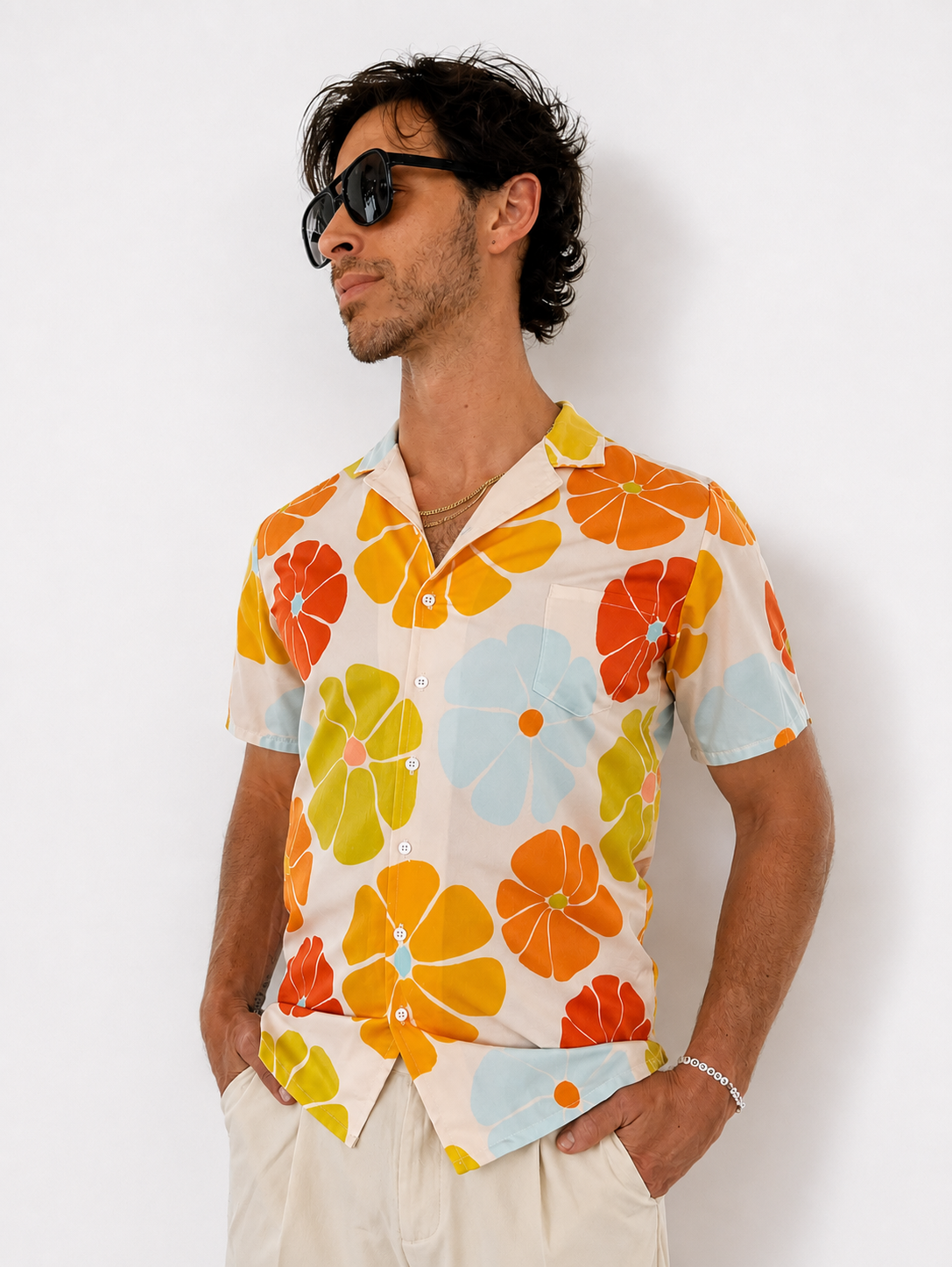 Sunrise print button down shirt