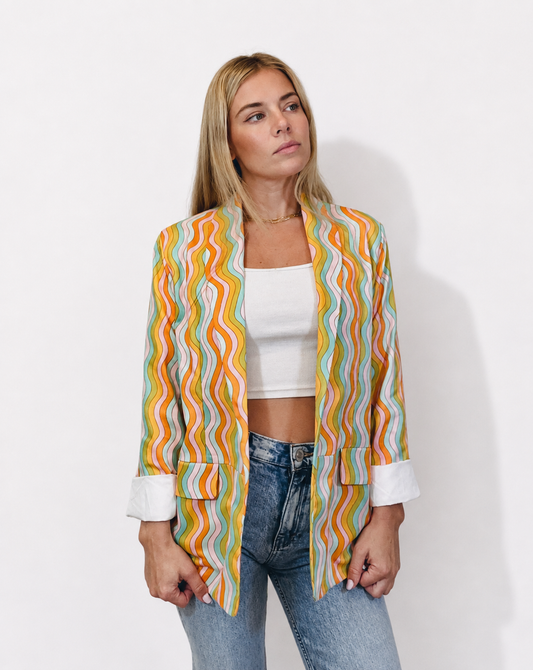 Wavy rainbow blazer; funky psychedelic colorful jacket with pockets; unisex dress jacket
