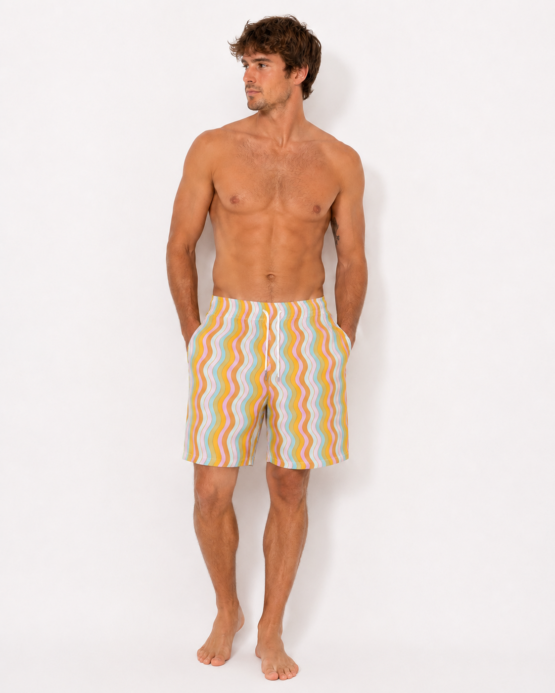 Wavy Rainbow Cotton Lounge Shorts: Colorful Rainbow Print