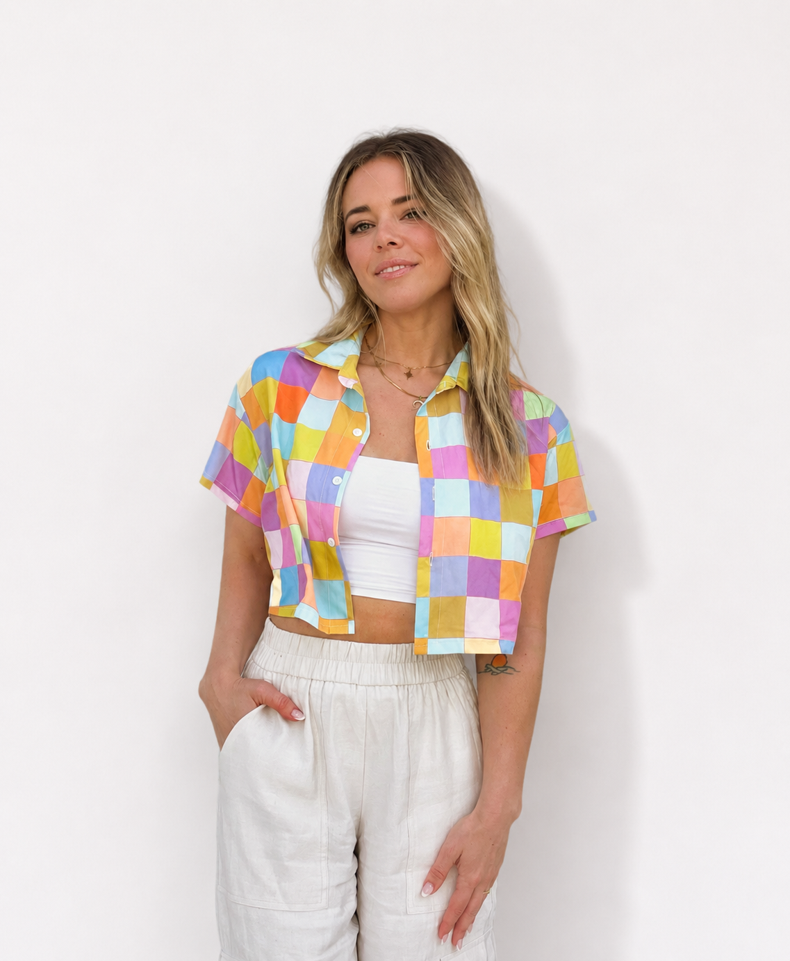 Disco Babe Crop Top Shirt: Colorful Vacation Wear