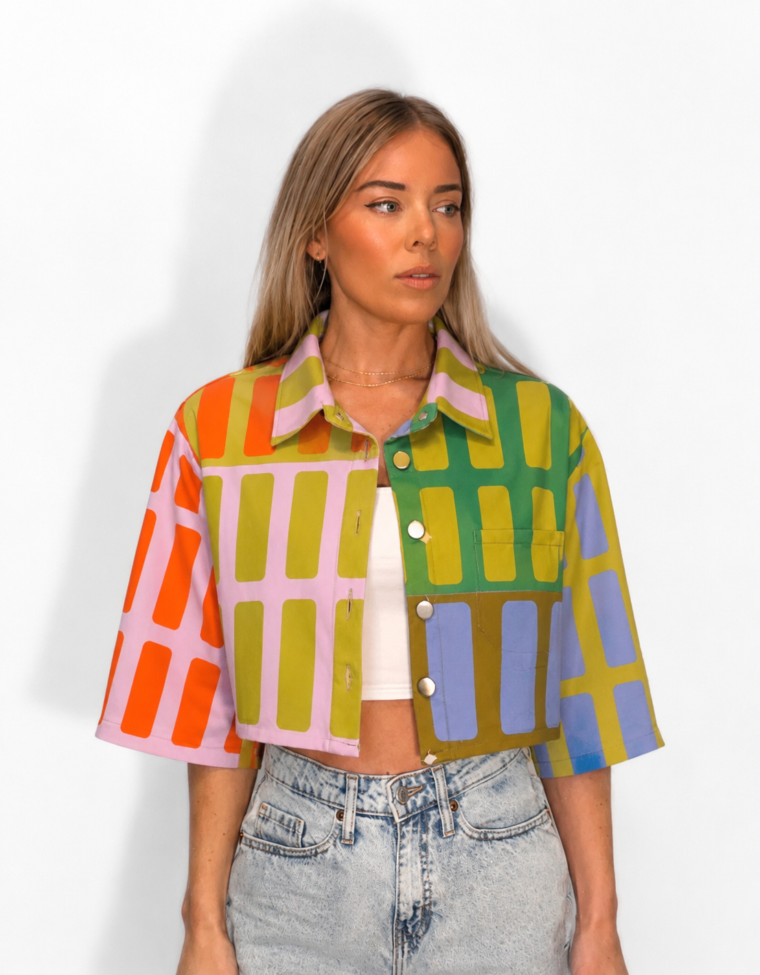 Brick House | geometric print cotton denim cropped jacket