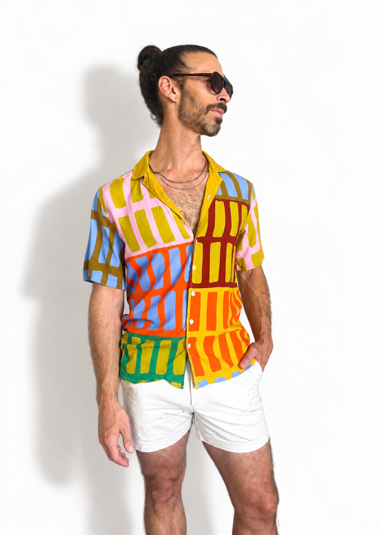 Brick House | Geometric Rayon Funky Button Down Shirt
