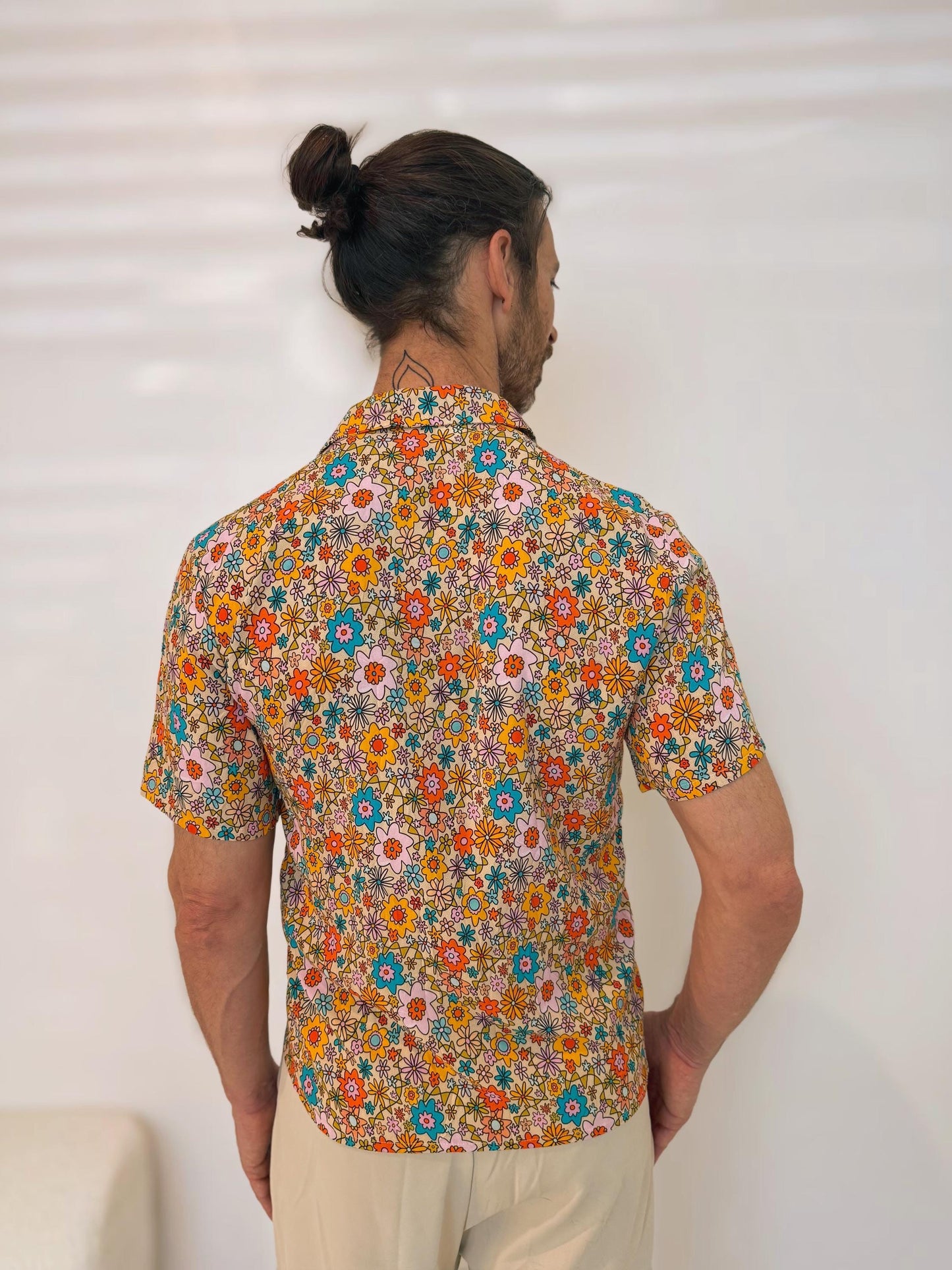 Retro Floral Rayon Button-Down Shirt: Unisex Vacation Wear