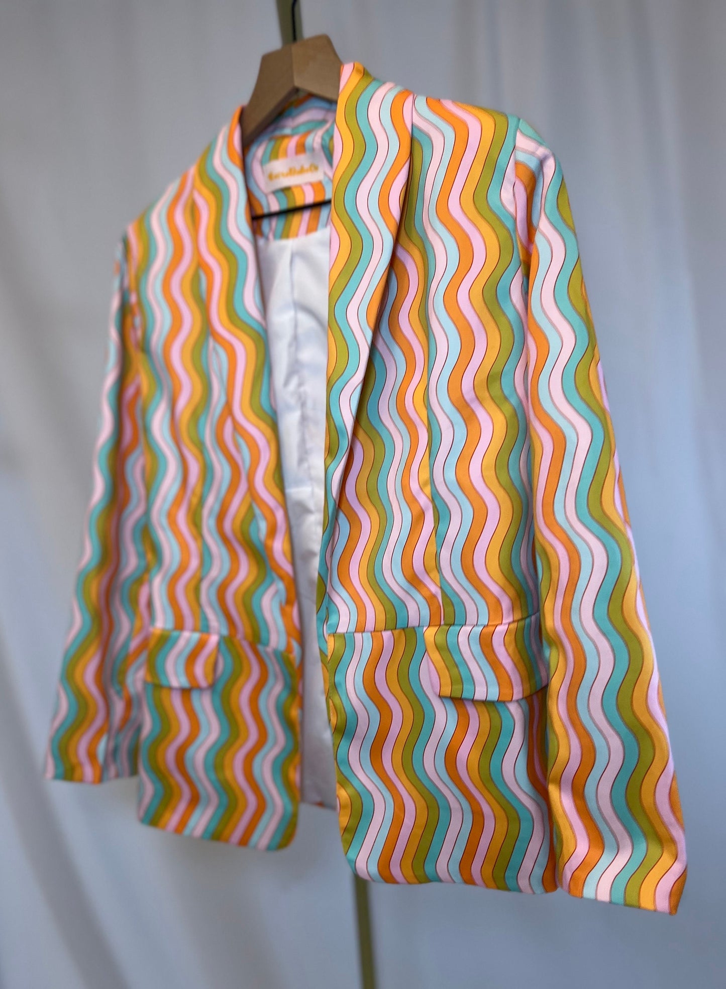 Wavy rainbow blazer; funky psychedelic colorful jacket with pockets; unisex dress jacket
