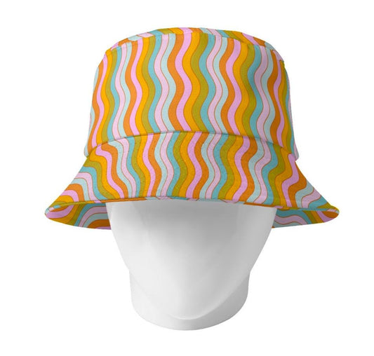 Reversible Wavy Rainbow Bucket Hat: 90s Style Unisex Hat