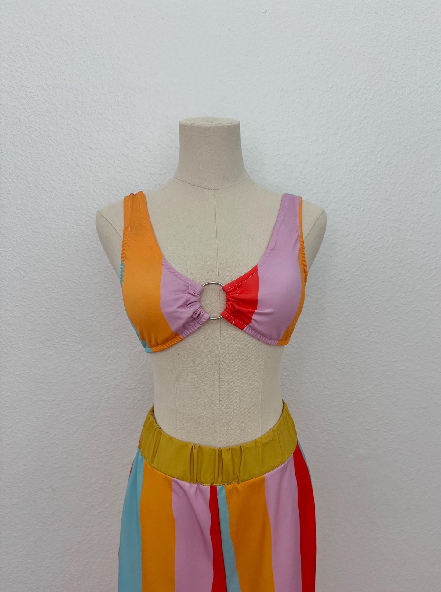 Color Therapy | Retro Color Block Ring Bralette Top | Handmade Festival Crop Top | Bold Statement Swimwear Top | Dopamine Dressing Fashion | Retro Babe Bout