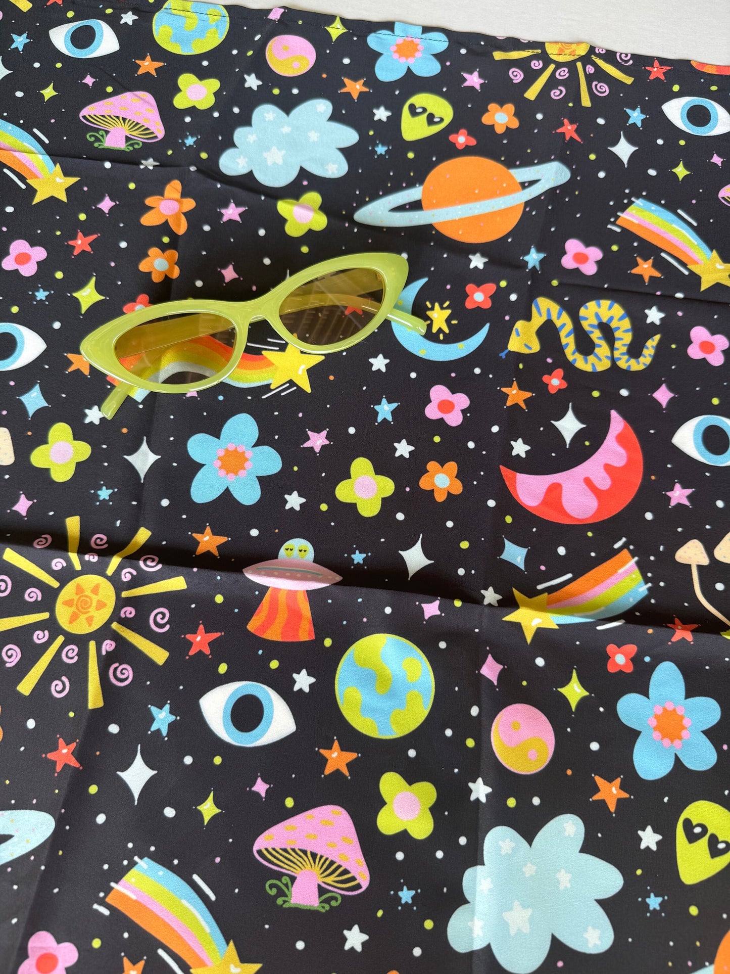 Cosmic Scarf: Trippy Space Print Silky Bandana