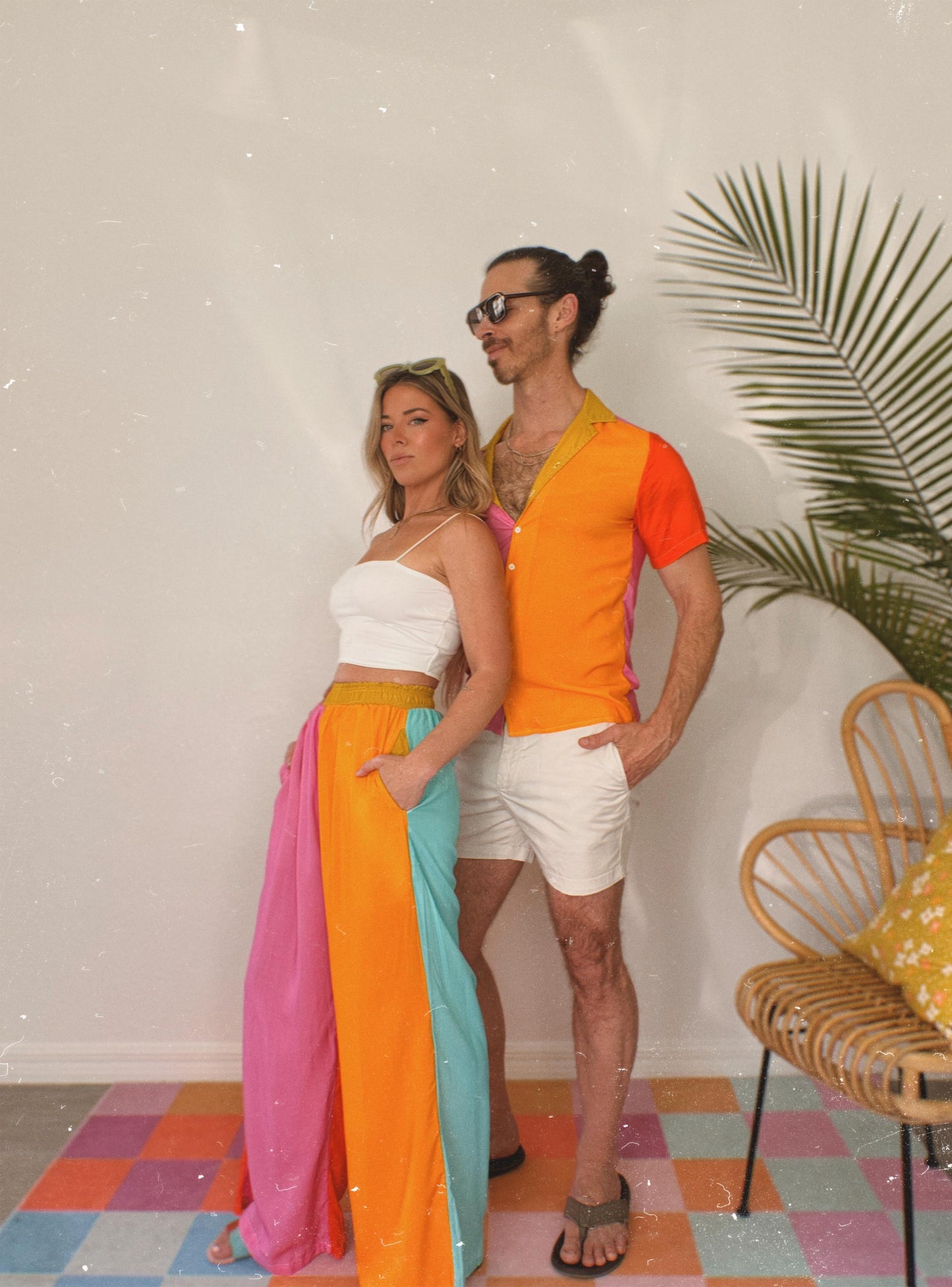 Colorblock Wide Leg Pants | Pink Orange Teal Palazzo Pants | Festival Pants | Comfy Elastic Waist Pants with Pockets | Retro Lounge Pants