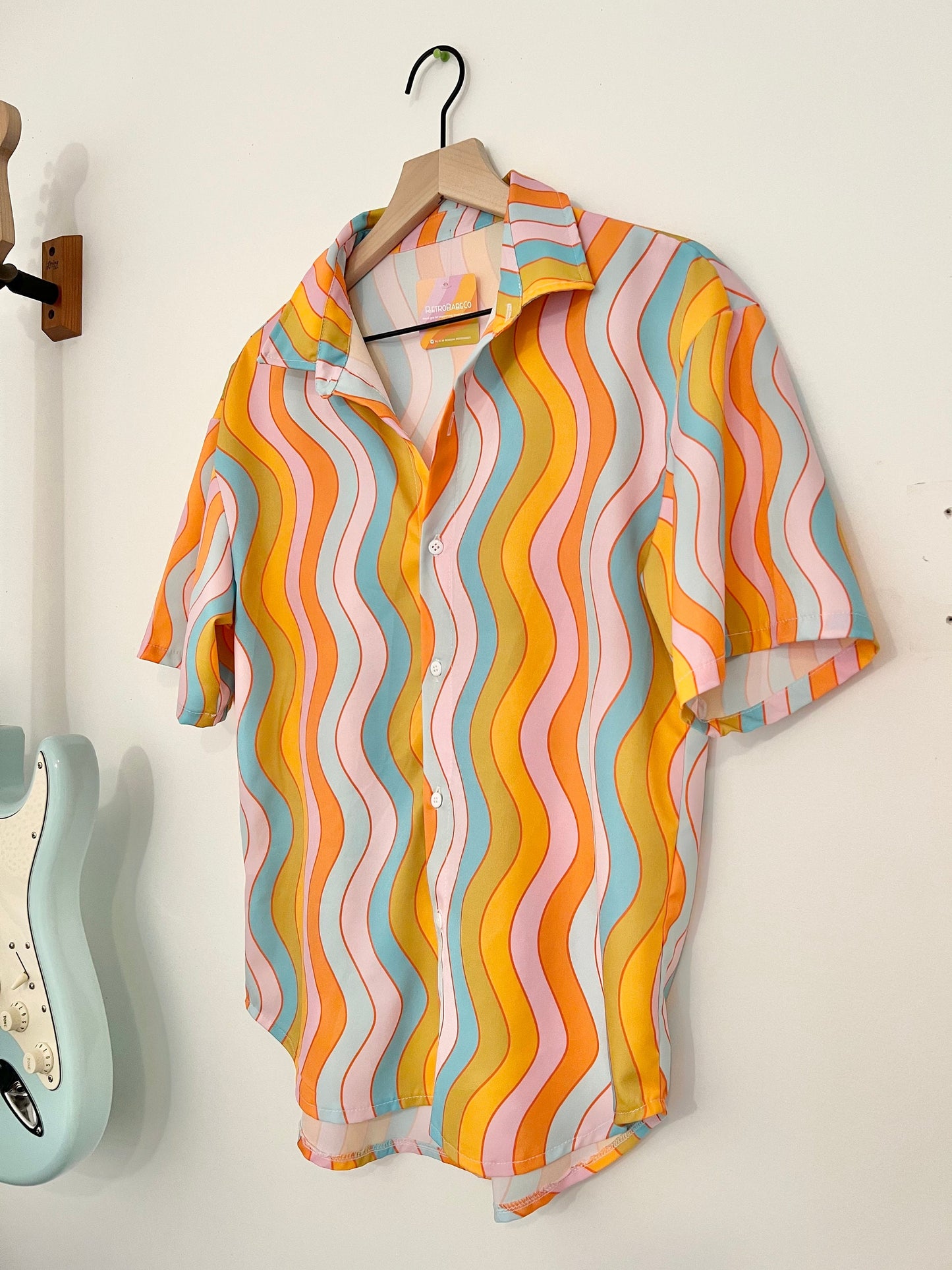Wavy Rainbow Shirt: Retro Button-Down