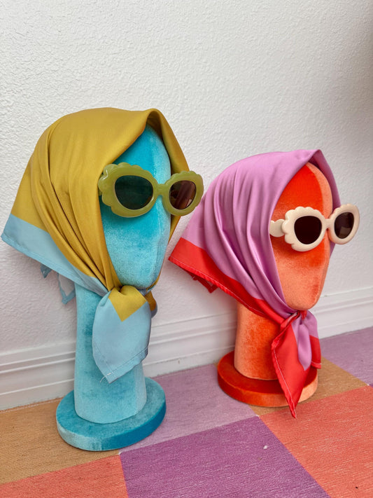 Retro Color Block Head Scarf | Silky Vintage Inspired Hair Scarf | Bold Handmade Neck Tie | Dopamine Dressing Accessory | Retro Babe Style
