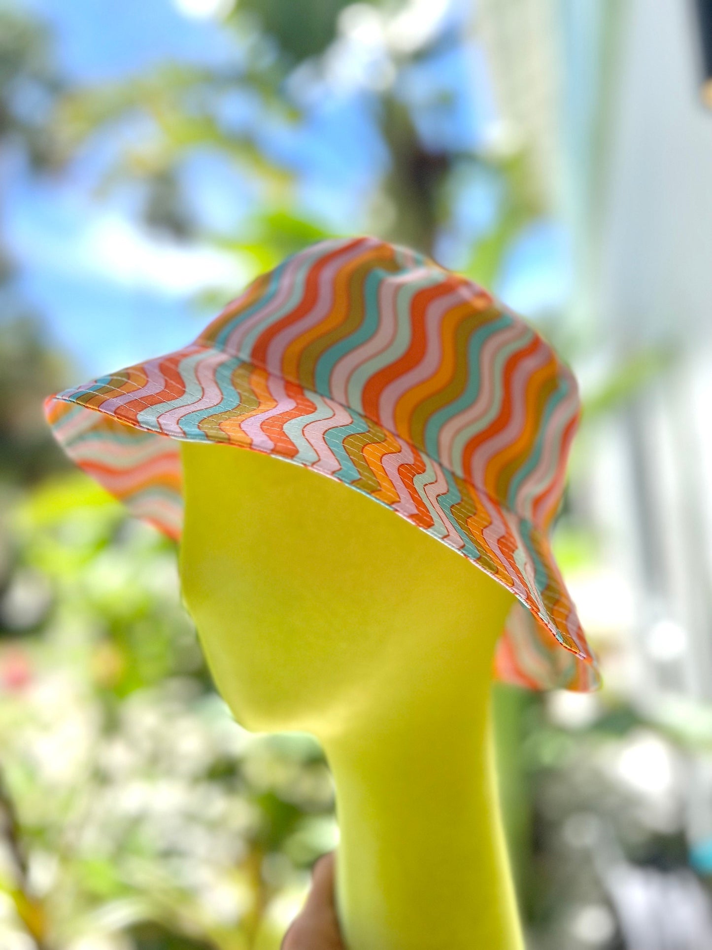 Reversible Wavy Rainbow Bucket Hat: 90s Style Unisex Hat